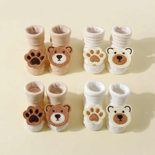 New Cute Cartoon Bear Baby Socks For Boys Girls Winter Soft Cotton Anti Slip.