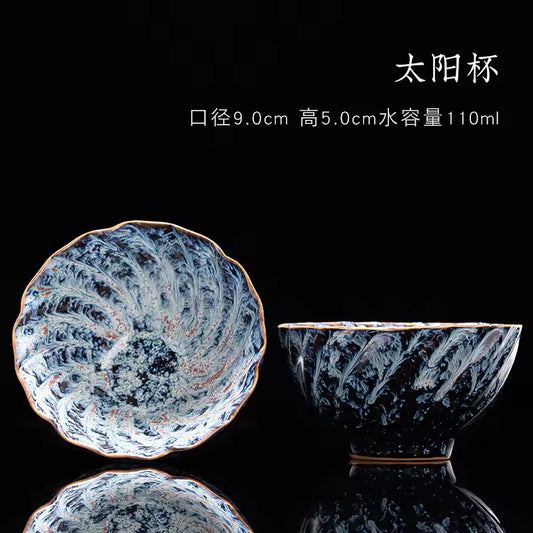 Vintage Multicolor Kiln Fambe Ceramic Teacup Japanese Style .