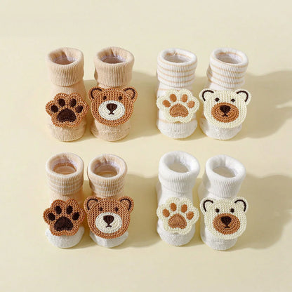 New Cute Cartoon Bear Baby Socks For Boys Girls Winter Soft Cotton Anti Slip.
