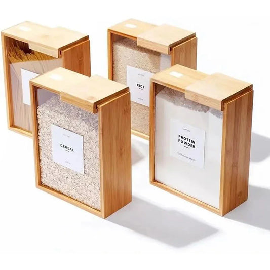 New Food Storage Box Wooden Kitchen Oatmeal Cereal Storage
