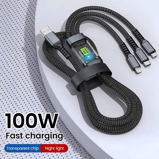 100W Fast Charging Cable Multi Charger Cable Nylon Braided.