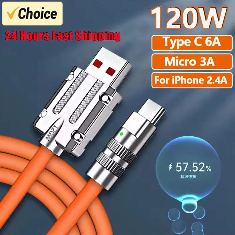 Xiaomi 120W Data Cable Fast Charging 6A 3 In 1 Type C Cable