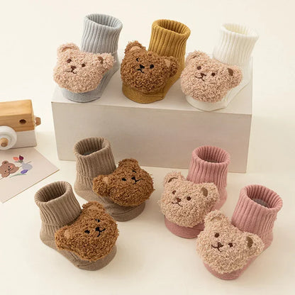 New Cute Cartoon Bear Baby Socks For Boys Girls Winter Soft Cotton Anti Slip.