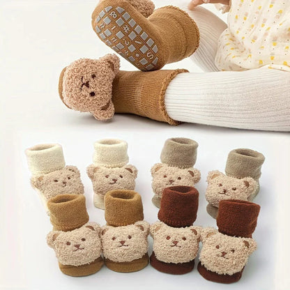 New Cute Cartoon Bear Baby Socks For Boys Girls Winter Soft Cotton Anti Slip.