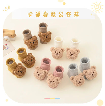 New Cute Cartoon Bear Baby Socks For Boys Girls Winter Soft Cotton Anti Slip.