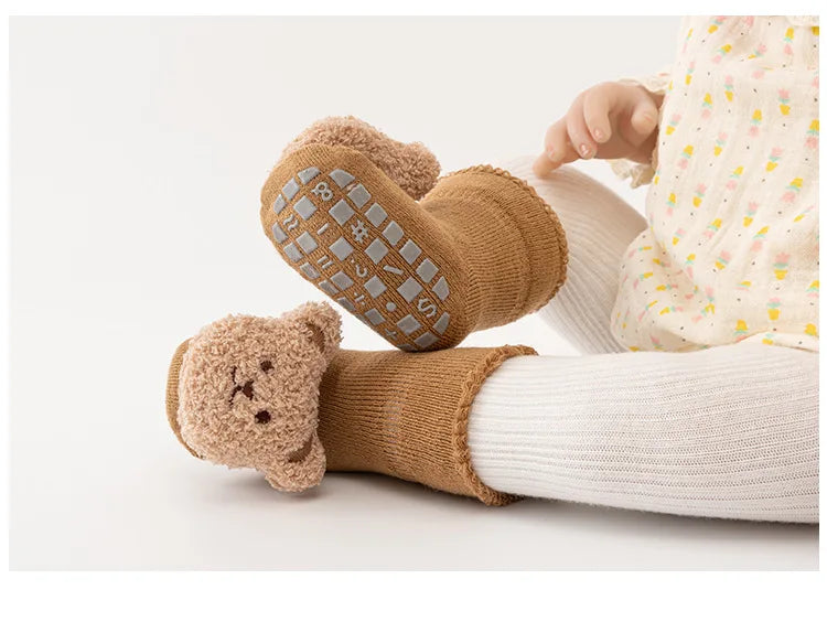 New Cute Cartoon Bear Baby Socks For Boys Girls Winter Soft Cotton Anti Slip.