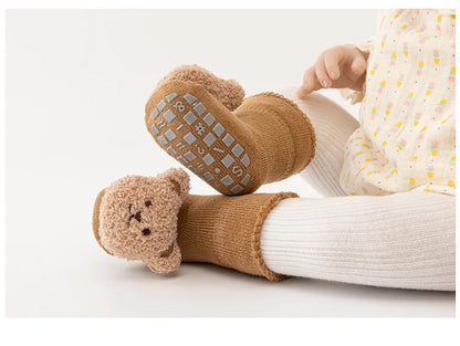New Cute Cartoon Bear Baby Socks For Boys Girls Winter Soft Cotton Anti Slip.
