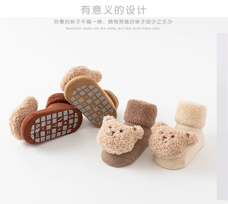 New Cute Cartoon Bear Baby Socks For Boys Girls Winter Soft Cotton Anti Slip.