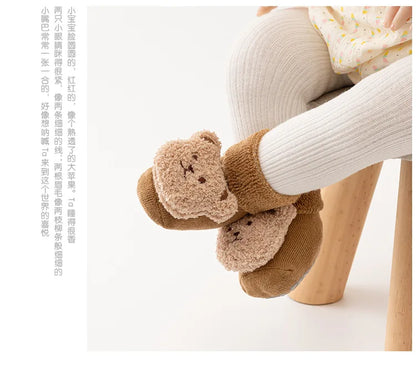 New Cute Cartoon Bear Baby Socks For Boys Girls Winter Soft Cotton Anti Slip.