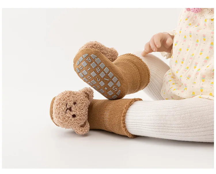 New Cute Cartoon Bear Baby Socks For Boys Girls Winter Soft Cotton Anti Slip.