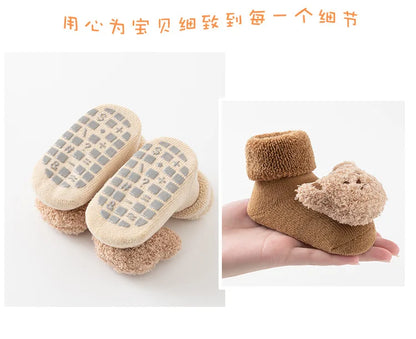 New Cute Cartoon Bear Baby Socks For Boys Girls Winter Soft Cotton Anti Slip.