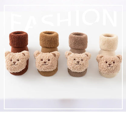 New Cute Cartoon Bear Baby Socks For Boys Girls Winter Soft Cotton Anti Slip.