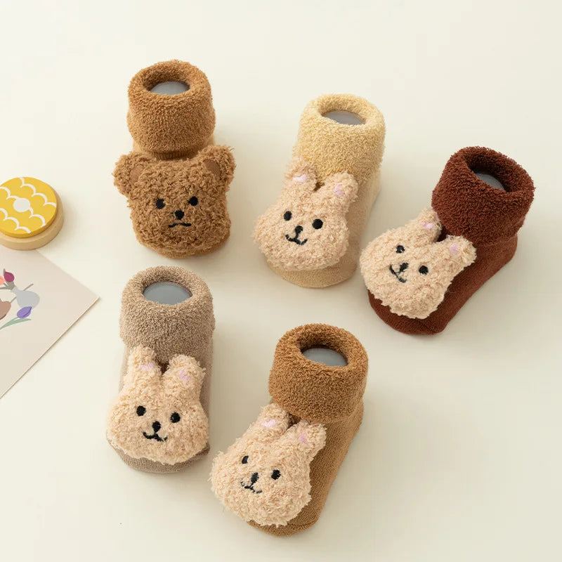 New Cute Cartoon Bear Baby Socks For Boys Girls Winter Soft Cotton Anti Slip.