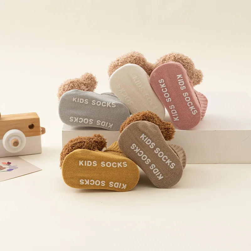 New Cute Cartoon Bear Baby Socks For Boys Girls Winter Soft Cotton Anti Slip.