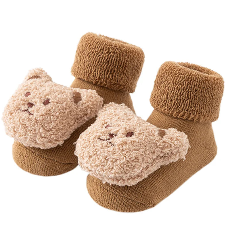 New Cute Cartoon Bear Baby Socks For Boys Girls Winter Soft Cotton Anti Slip.