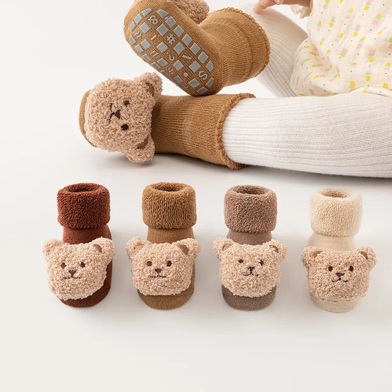 New Cute Cartoon Bear Baby Socks For Boys Girls Winter Soft Cotton Anti Slip.